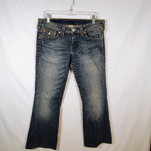 True Religion Size 31 Joey Vintage Low Rise Boot Cut Flap Pockets Jeans - Picture 1 of 13